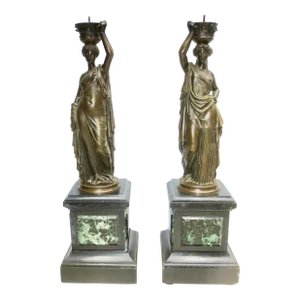 l.V. E. Roberts Empire Bronze Caryatids on Marble -A Pair of 2