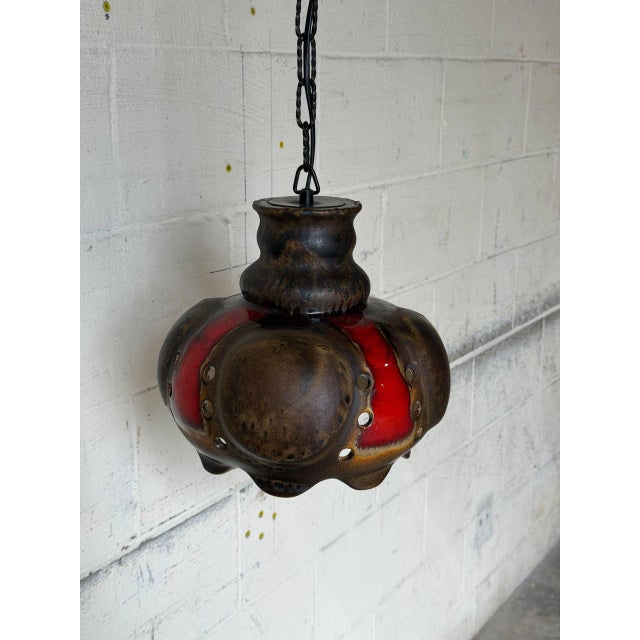 Mid-Century Modern Ceramic Pendant Light Fixture Glazed Studio Pottery Ceiling Lamp Mid-Century Modern 1970s For Sale - Image 3 of 10