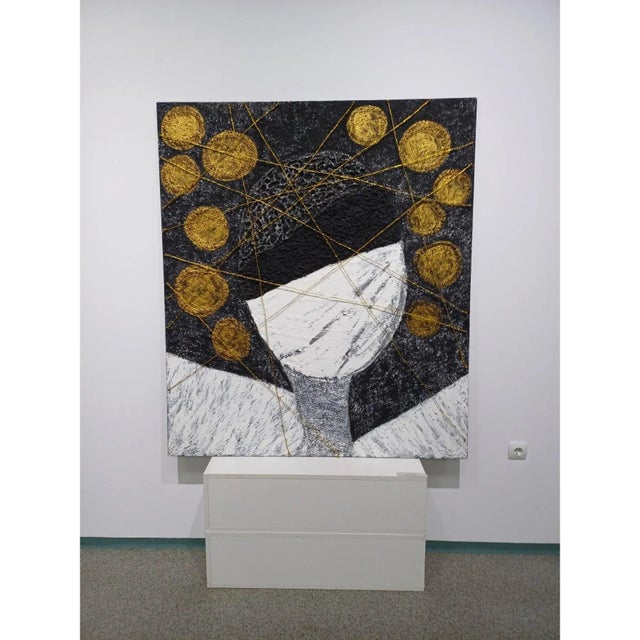 Textile 'The Power of the Money' Oversized Contemporary Abstract Black, White and Gold Mixed-Media Painting by Diane Grant For Sale - Image 7 of 10