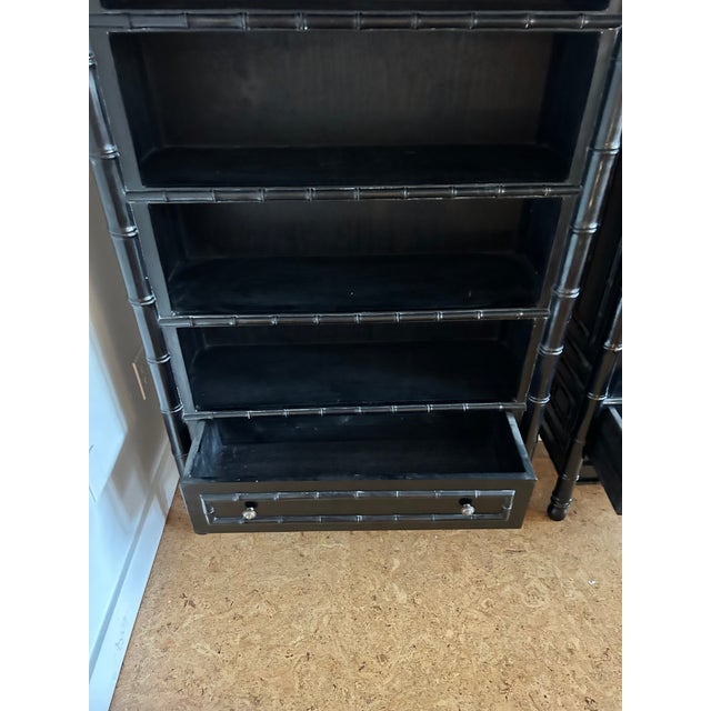 Mid 20th Century Vintage Pair Faux Bamboo Etagere Bookcase For Sale - Image 5 of 14