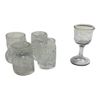 Vintage Textured Glass Mini Mugs & Cordial Glass Barware Set (5 Pieces) For Sale