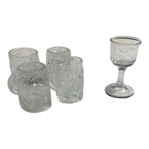 Vintage Textured Glass Mini Mugs & Cordial Glass Barware Set (5 Pieces)