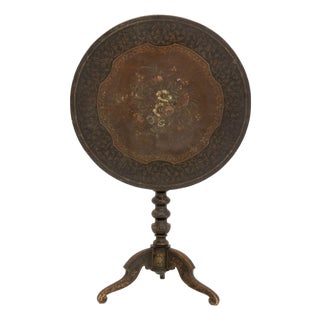 American Folk Art Floral Painted Tripod Table For Sale
