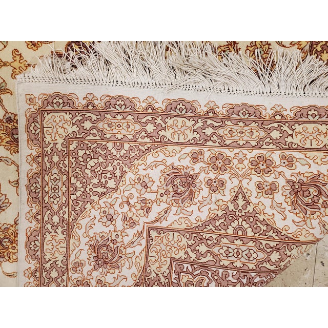 Late 20th Century Rare Finely Woven Persian Silk Qum, Handmade Oriental Rug, Soft Ivory For Sale - Image 9 of 18