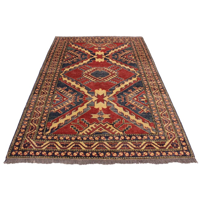 Tribal Super Kazak Red/Beige Wool Rug - 3'8'' X 5'5'' For Sale In New York - Image 6 of 10