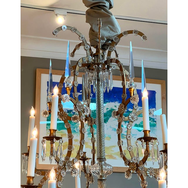 Imposing Gilt-Iron & Crystal Basket-Form 25-Light Chandelier For Sale In San Francisco - Image 6 of 8