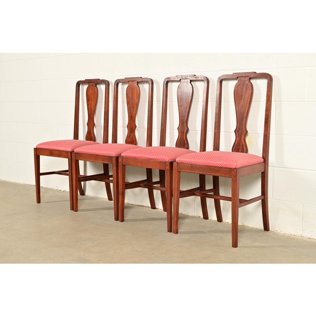English Baker Furniture Style Federal Inlaid Mahogany Dining Chairs, Set of Four For Sale - Image 3 of 12