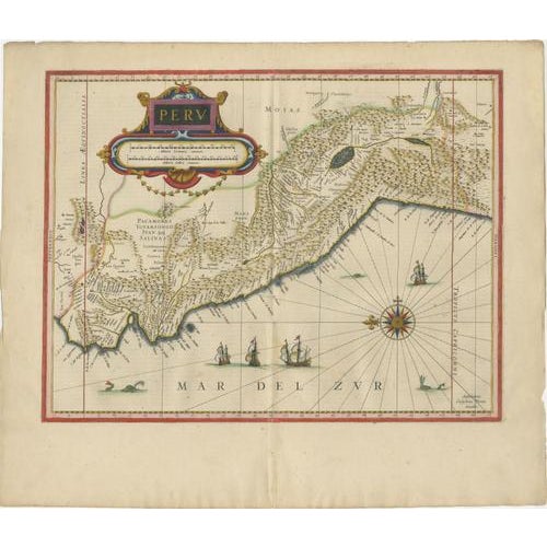 Antique Hand-Colored Map of Peru from Blaeu, 1642 For Sale - Image 9 of 9