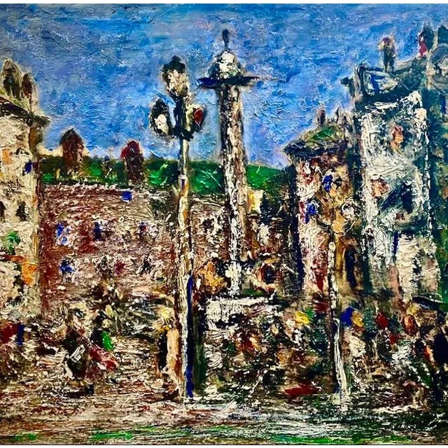 For you to consider is a mid-20th century original French post-impressionist heavy impasto cityscape oil on canvas...