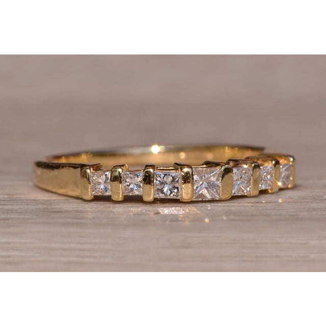 Gold The Kerwin Road: Bar Set Princess Cut Natural Diamond Ring in Yellow Gold For Sale - Image 8 of 11