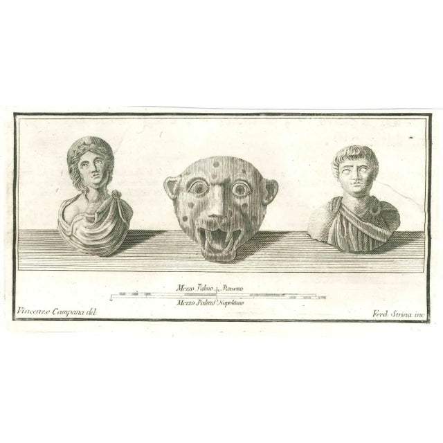 Ancient roman statue, from the series "antiquities of herculaneum", is an original etching on paper realized by fernando...