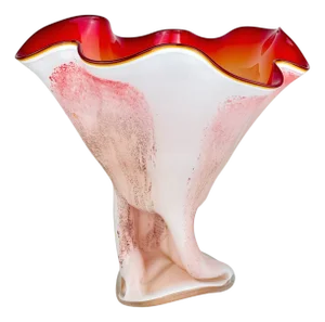 Vintage Murano Vase in Red and White, Italy, 1970s