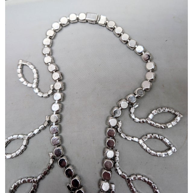Transparent Vintage 1980s Signed Alexis Kirk Rhodium Plated Clear Rhinestone Bib Necklace For Sale - Image 8 of 9