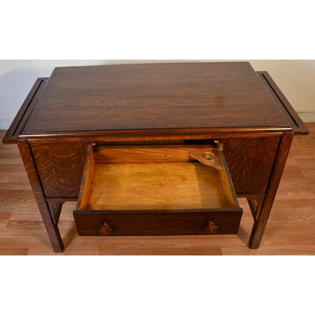 Wood 1930s Mission Arts & Crafts Solid Tiger Oak Office Writing Desk / Library Table For Sale - Image 7 of 16