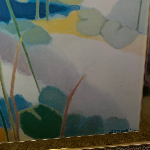 Japanese 1970s Lily Pond in Summer Created by Japanese American Artist Tadashi Asoma For Sale - Image 3 of 9