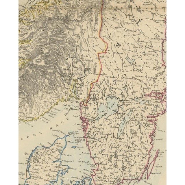 Antique Map of Sweden with Norway and Denmark with the Malström, 1858 For Sale - Image 4 of 9