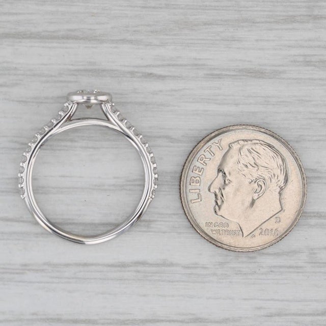 2010s 0.70ctw Round Bezel Set Diamond Engagement Ring 14k White Gold Size 4.5 For Sale - Image 5 of 8