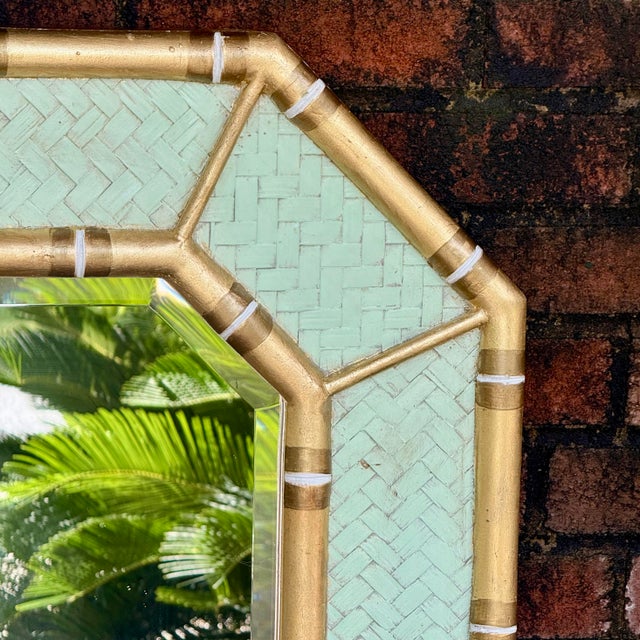 Pistachio Vintage Parcel Gilt Faux Bamboo Pistachio Octagonal Wall Mirror - Newly Painted For Sale - Image 8 of 12
