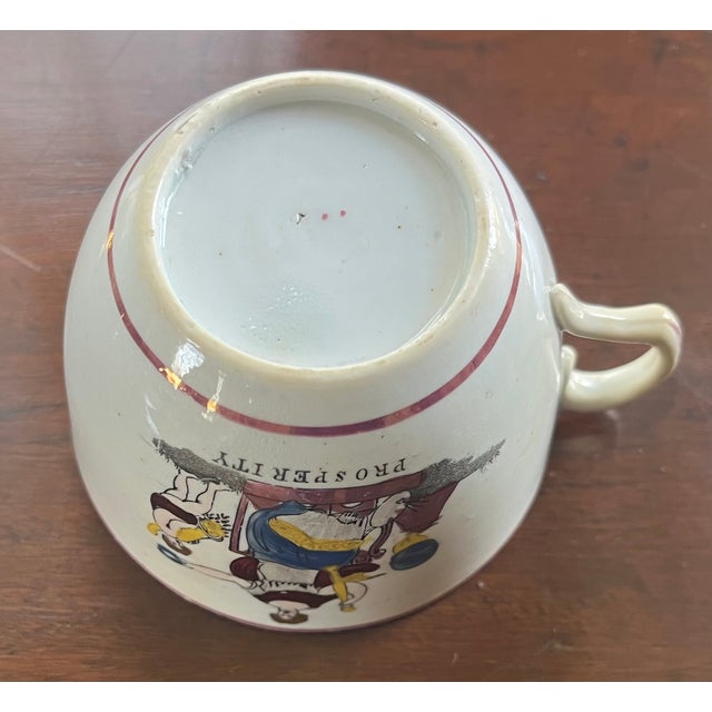 Antique 19th C. English Regency Pink Luster Porcelain Tea Cup & Saucer With Prosperity Crest 1810 For Sale - Image 10 of 12