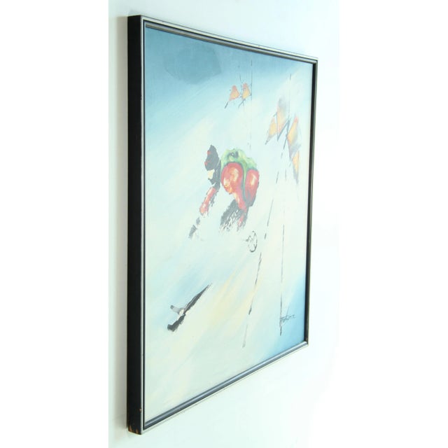 Mid-Century Modern Large Scale Vintage 1970's Ski School Acrylic on Canvas Painting For Sale - Image 3 of 11