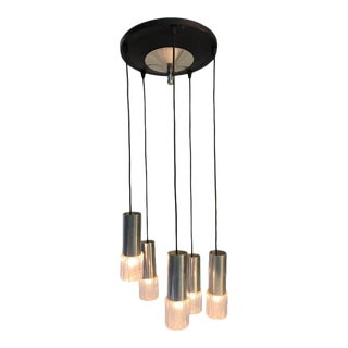 Fontana Arte Style Italian 1970s Five Light Pendant Chandelier For Sale