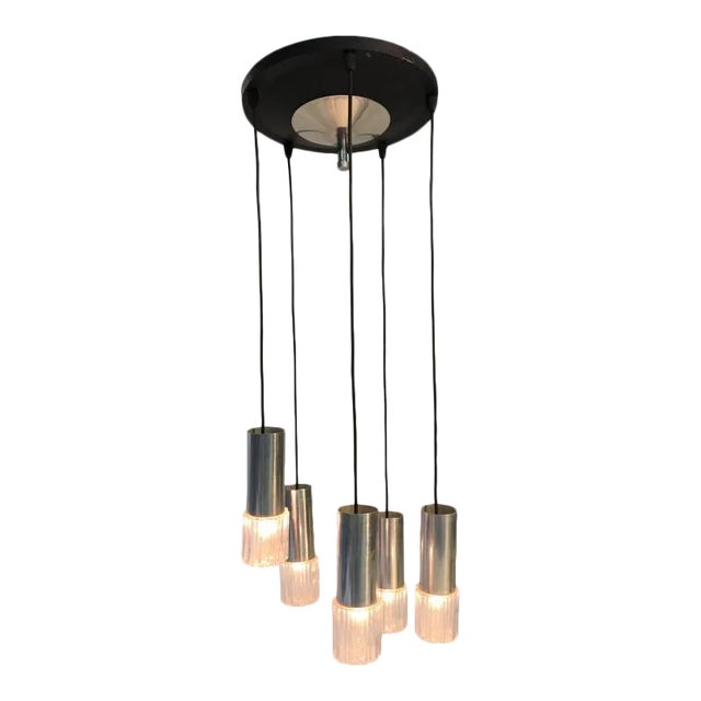 Fontana Arte Style Italian 1970s Five Light Pendant Chandelier For Sale