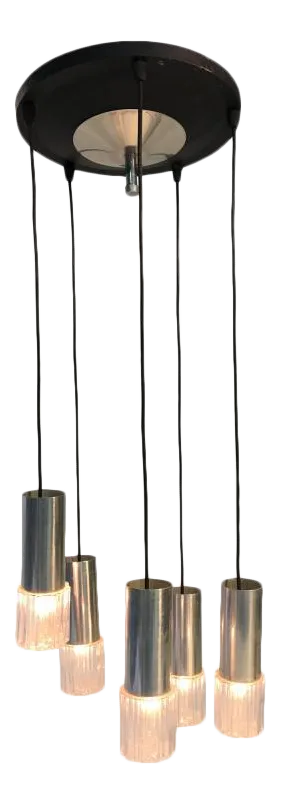 Fontana Arte Style Italian 1970s Five Light Pendant Chandelier