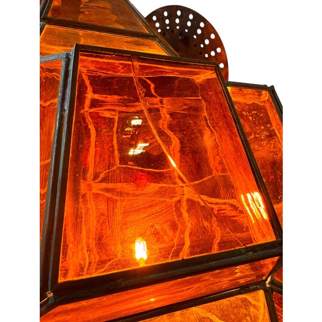 Mid 20th Century Mid 20th Century Monumental Mid-Century Mexican "Morisco" Lantern in Deep Amber Glass For Sale - Image 5 of 15