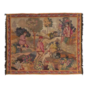 Antique French Verdure Tapestry Rug - 4'00 X 4'09