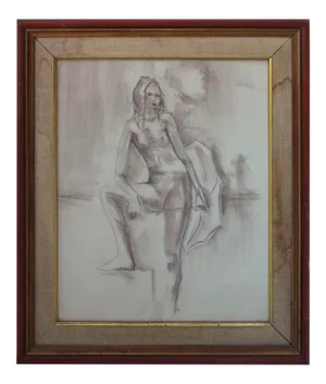 Full Length Female Nude in Conte Crayon