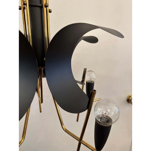 Vintage Italian 5-Light Black Metal & Brass Chandelier For Sale - Image 12 of 13