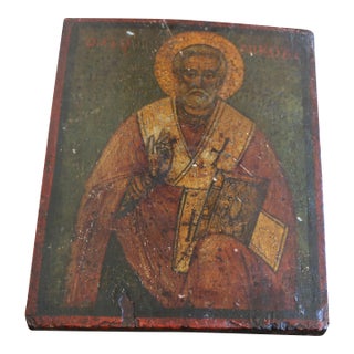 18th Century Russian Orthodox St. Nicholas Icon on Wood Panel For Sale