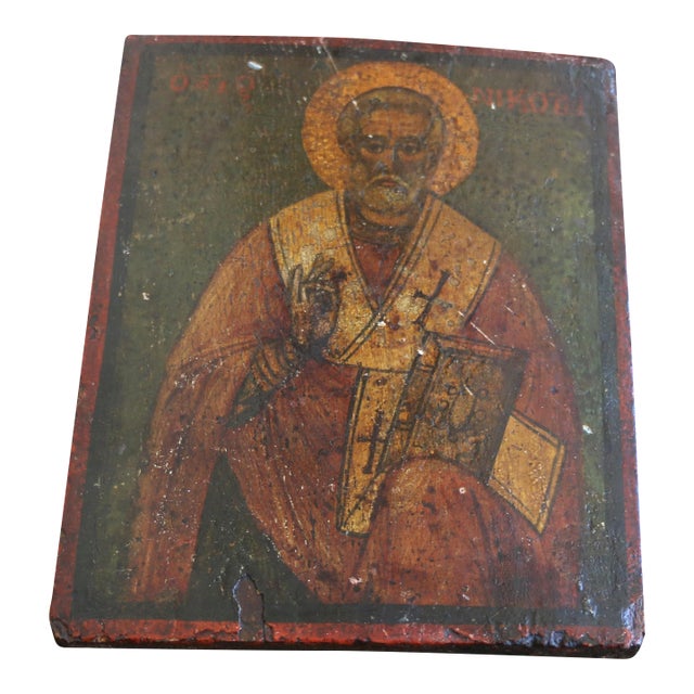 18th Century Russian Orthodox St. Nicholas Icon on Wood Panel For Sale