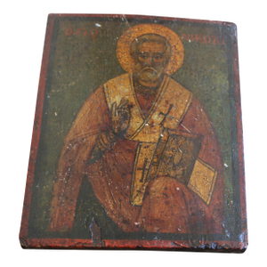 18th Century Russian Orthodox St. Nicholas Icon on Wood Panel