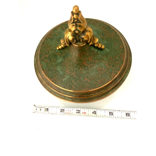 Green Swedish Art Deco Verdigris Bronze Enamel Lidded Dish Bowl by Carl Sorensen Circa 1930s For Sale - Image 8 of 11