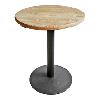 Vintage Round Elm & Iron Bistro Counter Table For Sale
