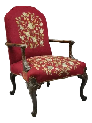 Early 20th Century Antique Georgian Floral Needlepoint Carved Mahogany Fireside Lounge Arm Chair