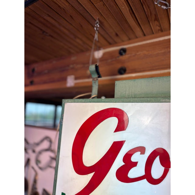 Green Large Vintage "George's Music Store" Commercial Hanging Sign For Sale - Image 8 of 12