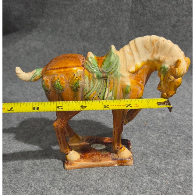 Trio of Chinese Tang Dynasty Style Sancai Glazed War Horses For Sale - Image 9 of 18