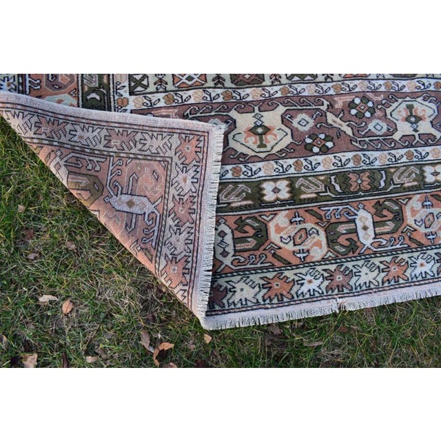 Brown Farmhouse Kitchen Vintage Mid Century Turkish Oushak Rug 6.7 X 9.3 Ft. For Sale - Image 8 of 9