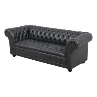 Blue Leather Chesterfield English Style Loveseat For Sale