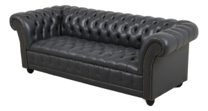Blue Leather Chesterfield English Style Loveseat