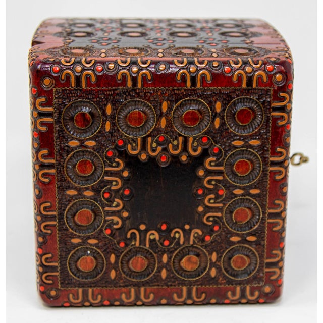 Hand-Carved Vintage Folk Art Wooden Tramp Art Style Storage Box For Sale In Palm Springs - Image 6 of 12
