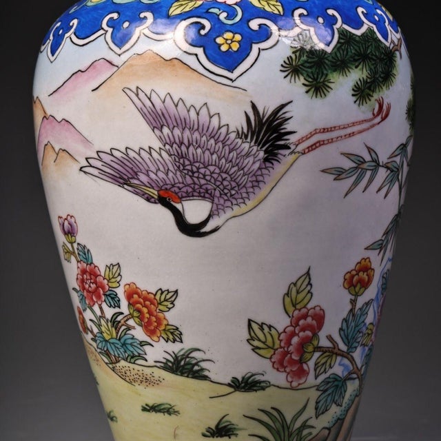 Vintage Chinese Gilt Copper Enamel "Deer & Crane" Vase - 660g For Sale - Image 10 of 10