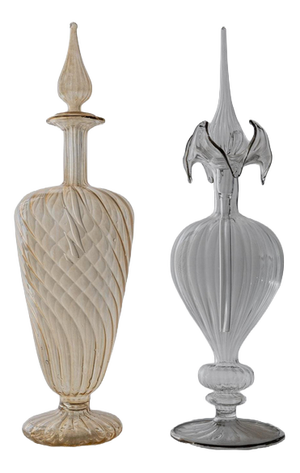 Vintage Hand-Blown Orange and Clear Murano Glass Perfume Bottles with Stoppers, 1940s, Set of 2