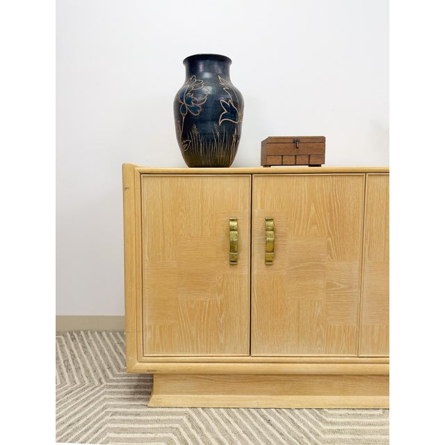 Wood Vintage Regency Blonde Parquetry Buffet Server Credenza by Century 60" Wide MCM For Sale - Image 7 of 13