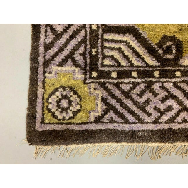 1920s Vintage Chinese Gold and Brown Wool Pao Tao Rug 145x68 cm For Sale - Image 5 of 10