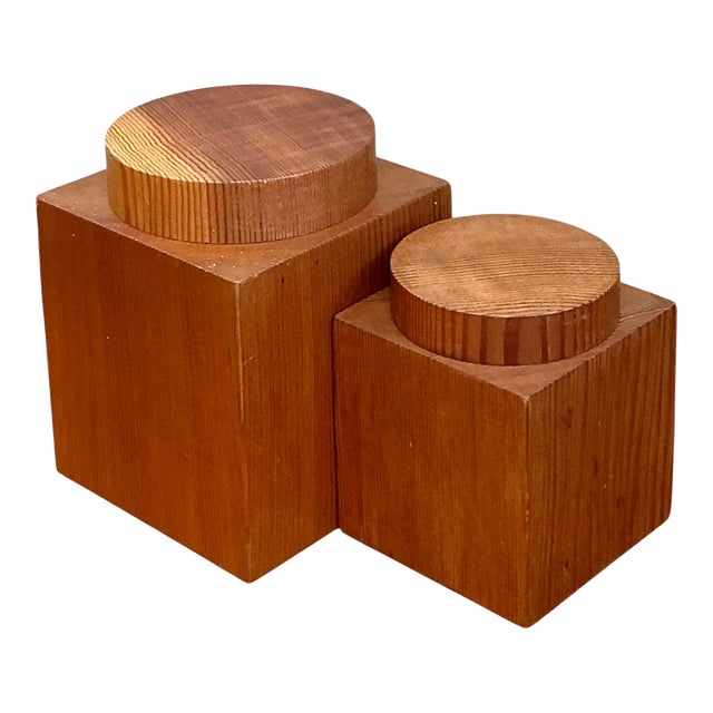 Vintage Square Wood Storage Boxes - Set of 2 For Sale