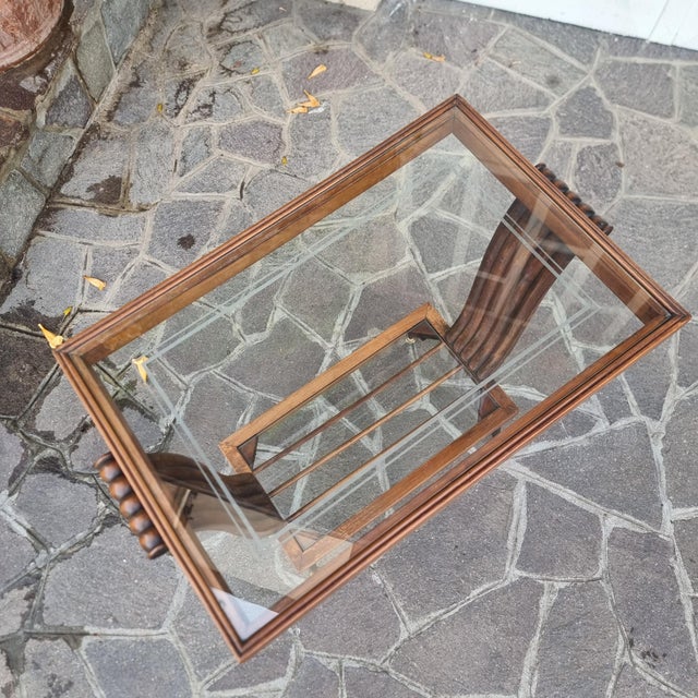 Art Deco Walnut Coffee Table with Glass Bases, 1940s For Sale - Image 11 of 12