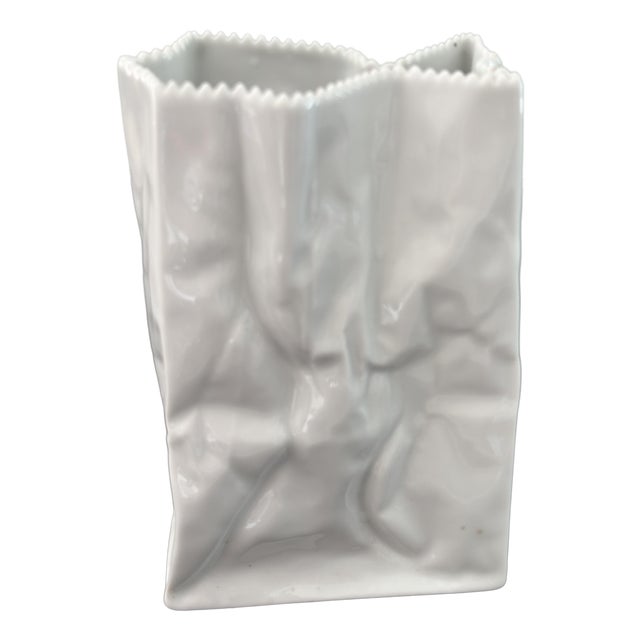 Vintage Paper Bag Ceramic Vase by Tapio Wirkkala for Rosenthal, 1970s For Sale